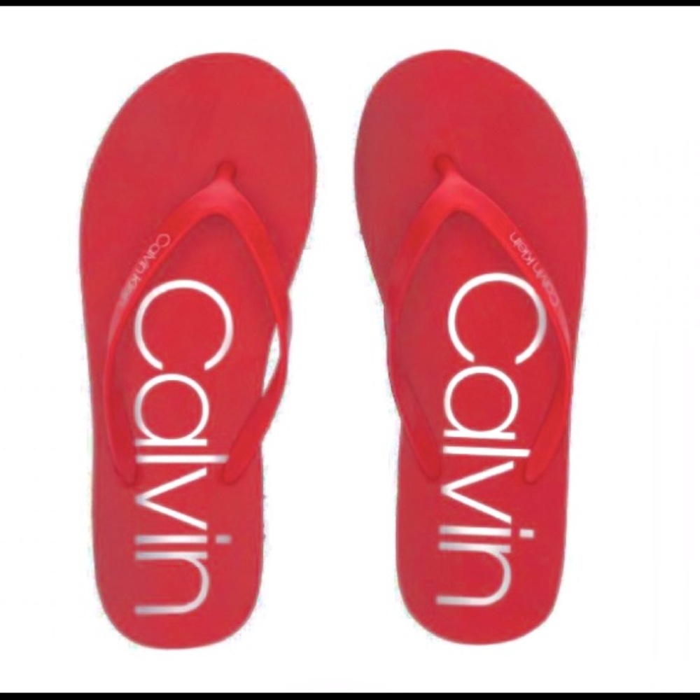 Calvin Klein red flip flop size 9